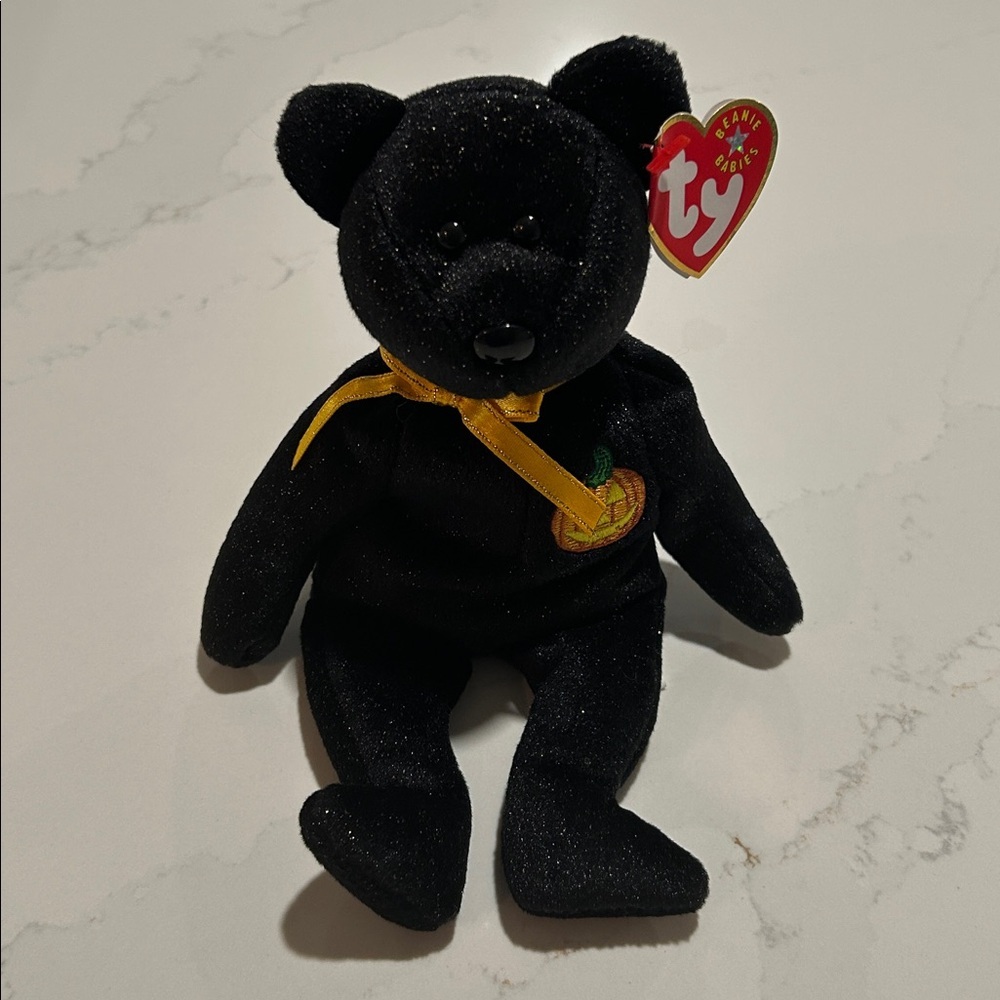 Ty Beanie Baby Halloween Black Bear 2001 Vintage 9'' Ribbon and Pumpkin